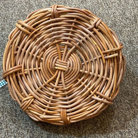VTG, Mid-Century Japanese Rattan Natural Woven Basket 2 Handles Round Tray MCM - Picture 4 of 11